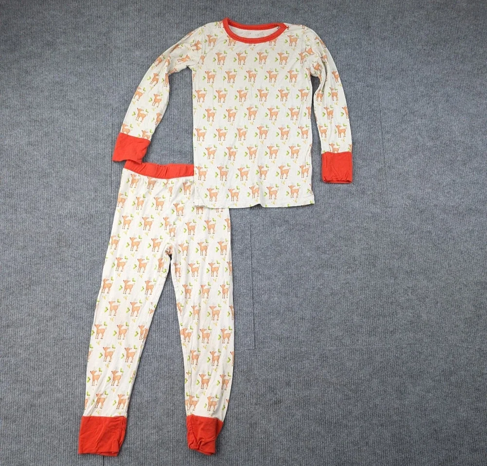 Lu Ella Bamboo Pajama Set Kid 5T Reindeer 220gsm Comfort Novelty Holiday Natural